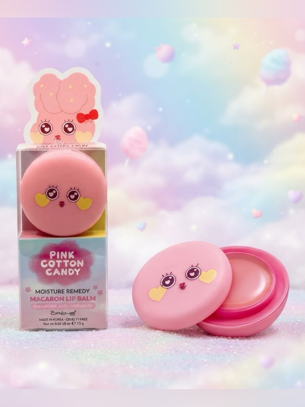 The Crème Shop × Bubbly Mates Macaron Lip Balm Pink Cotton Candy